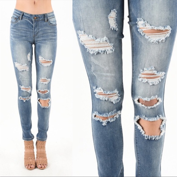 Ergobaby Denim - NEW Muselooks Evelyn Low Rise Distressed Skinny Jeans Medium Wash Blue Sz 7 NWT